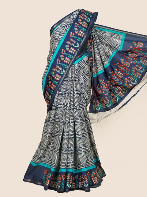 

Pothys Navy Blue & White Linen Blend Saree