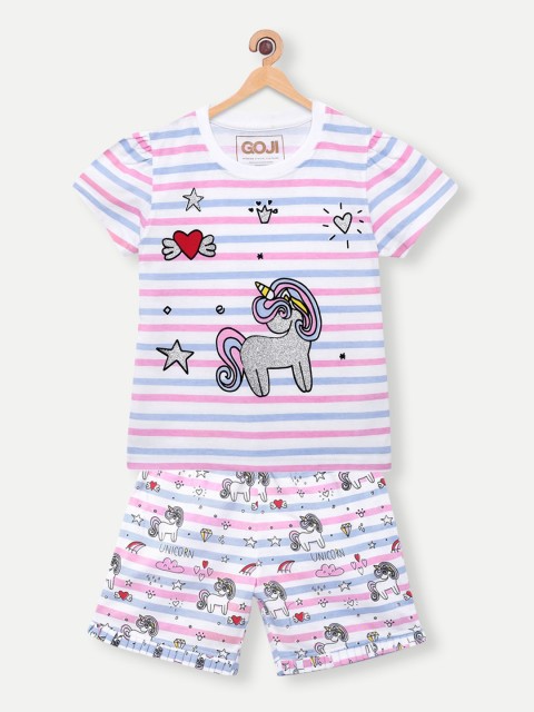 

GOJI Girls White & Pink Printed Night Suit