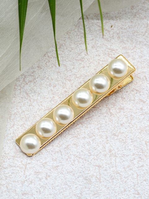

JOKER & WITCH Women White & Gold-Toned Pearls Beaded Claw Clip