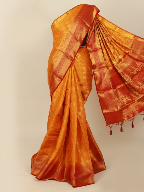 

Pothys Mustard Floral Zari Art Silk Banarasi Saree