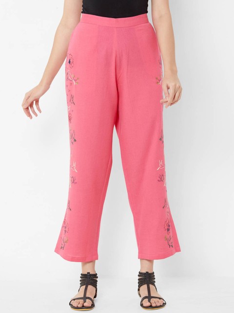 

ZOLA Women Pink Floral Embroidered Trousers