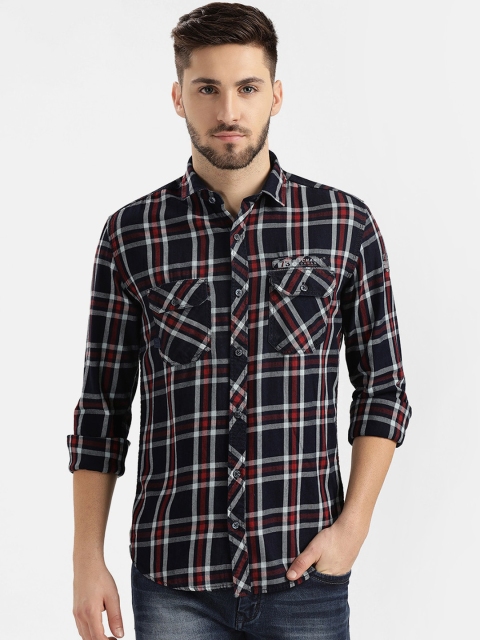 

V2 Value & Variety Men Navy Blue Slim Fit Checked Casual Shirt