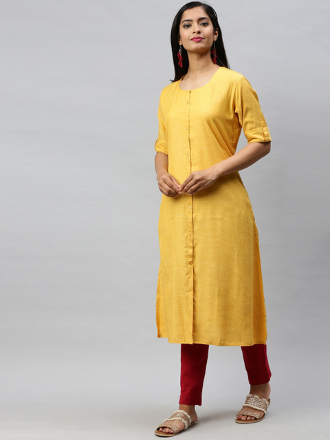 

Soch Women Mustard Yellow Cotton Kurta