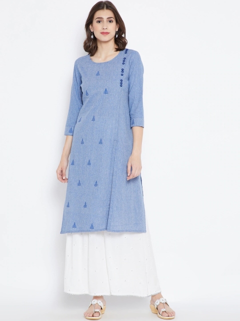 

Be Indi Women Blue Ethnic Motifs Embroidered Kurta