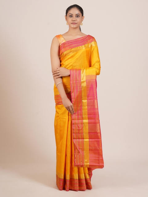 

Pothys Mustard & Pink Pure Silk Kanjeevaram Saree