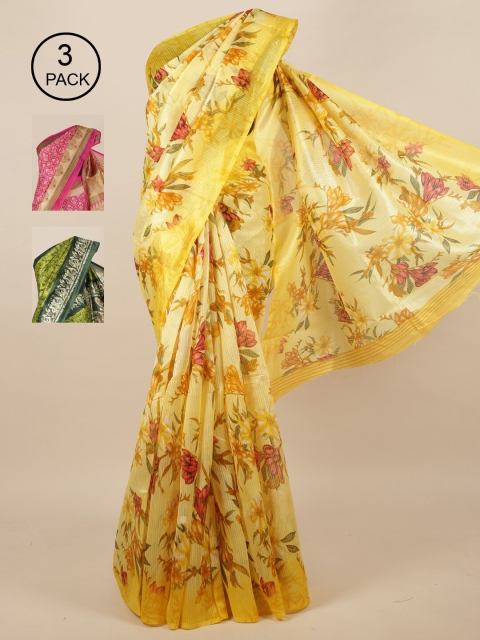 

Pothys Pack of 3 Jute Silk Sarees, Yellow