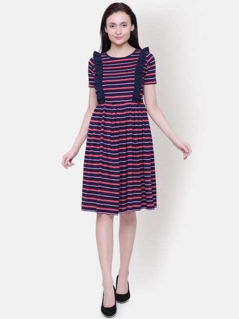 

Yaadleen Navy Blue & Pink Striped Dress