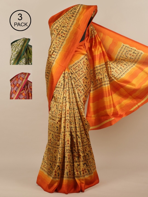

Pothys Pack of 3 Ethnic Motifs Jute Silk Saree, Mustard