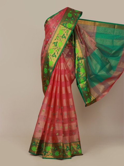 

Pothys Pink & Gold-Toned Embellished Zari Art Silk Banarasi Saree