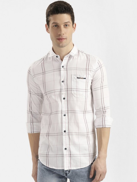 

V2 Value & Variety Men White Slim Fit Windowpane Checks Checked Casual Shirt