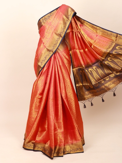 

Pothys Pink & Gold-Toned Ethnic Motifs Zari Art Silk Banarasi Saree