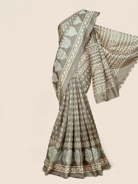

Pothys Grey & Off White Paisley Linen Blend Saree