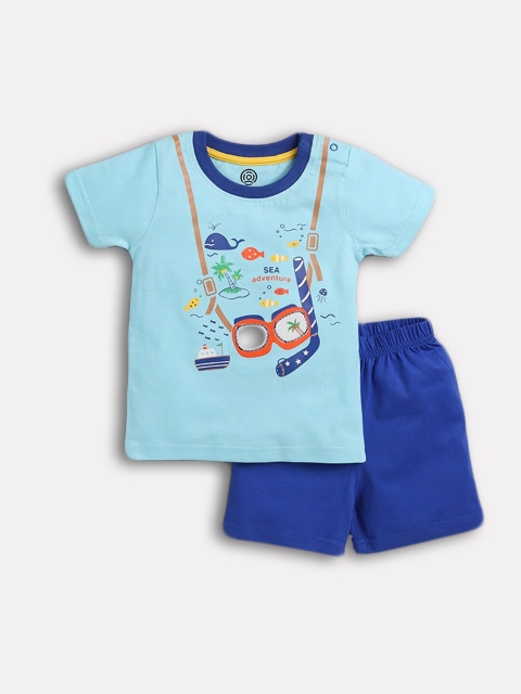 

TAMBOURINE Boys Blue Printed Pure Cotton T-shirt with Shorts