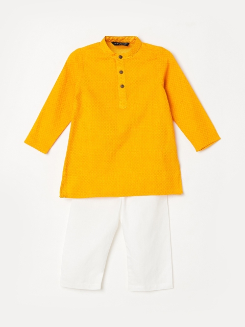 Melange by Lifestyle Boys Yellow Pure Cotton Kurta with Pyjamas