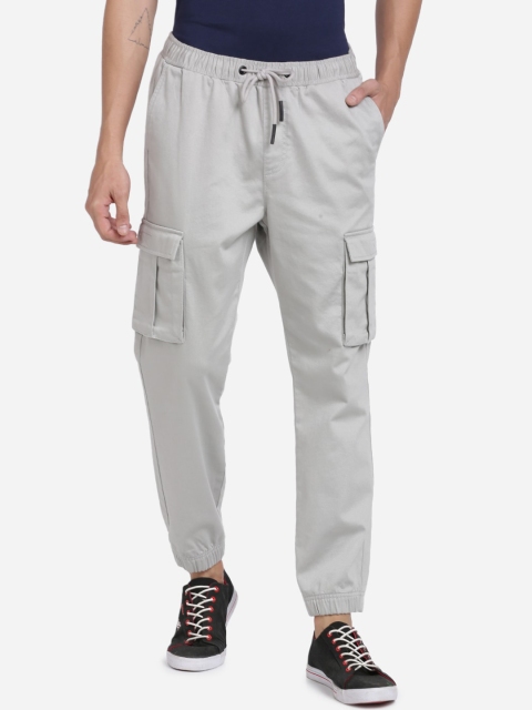 Breakbounce Men Grey Slim Fit Cotton Joggers Trousers
