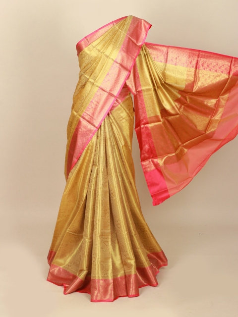 

Pothys Green & Pink Ethnic Motifs Art Silk Banarasi Saree
