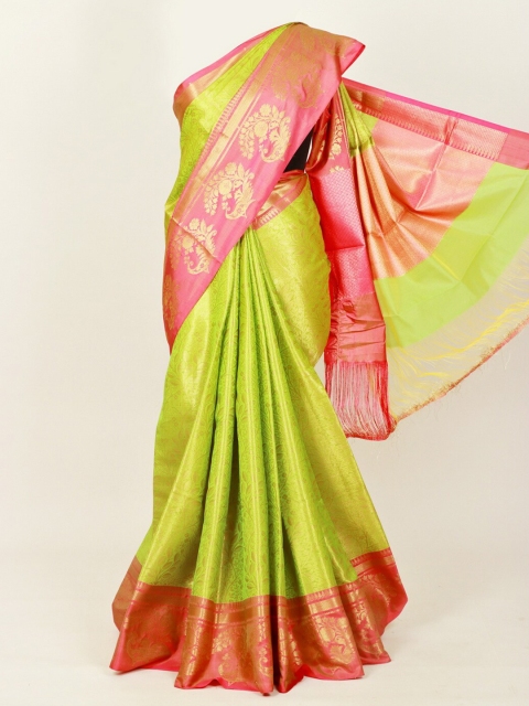 

Pothys Green & Pink Woven Design Art Silk Banarasi Saree