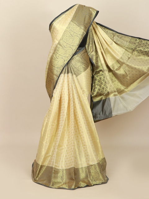 

Pothys Cream-Coloured & Golden Ethnic Motifs Art Silk Banarasi Saree