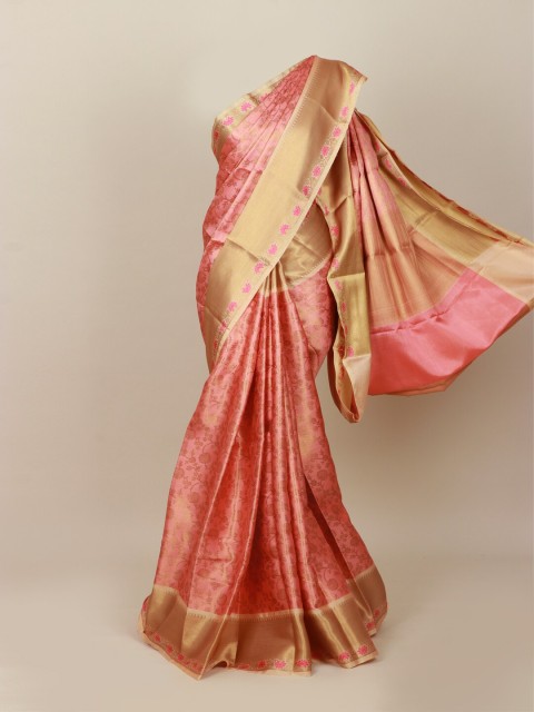 

Pothys Pink & Gold-Toned Woven Design Art Silk Banarasi Saree