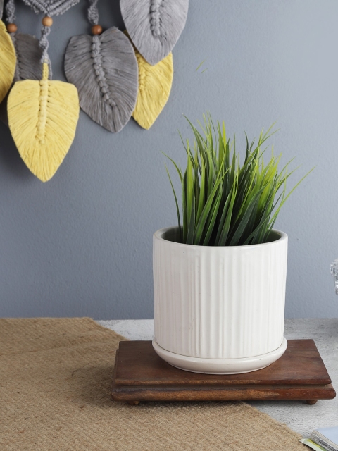 

The Decor Mart White Ribbed Textured Ceramic Planter