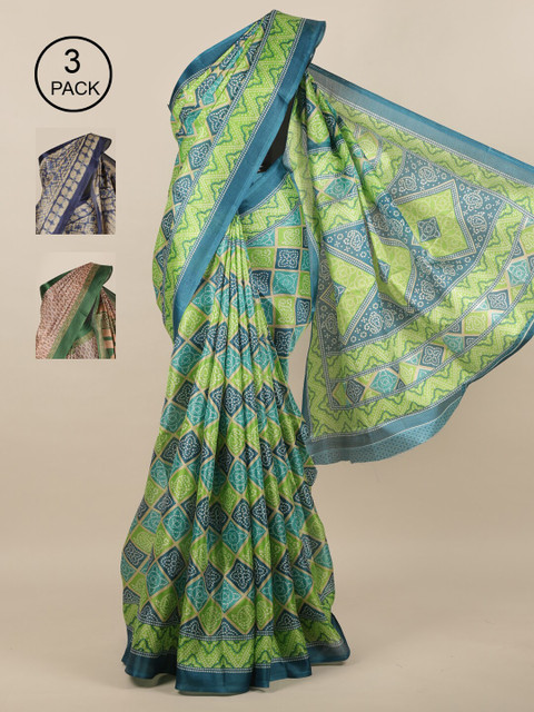 

Pothys Pack Of 3 Jute Silk Sarees, Green