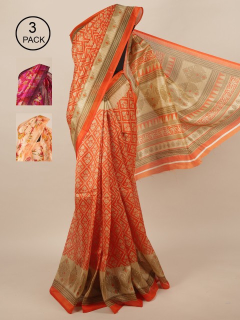 

Pothys Pack of 3 Jute Silk Sarees, Orange