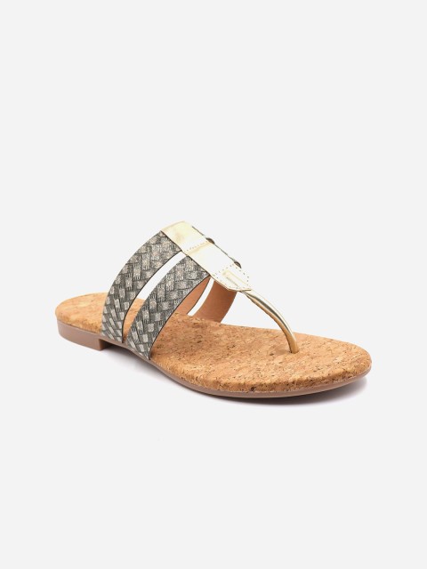 

Gibelle Women Gold T-Strap Flats