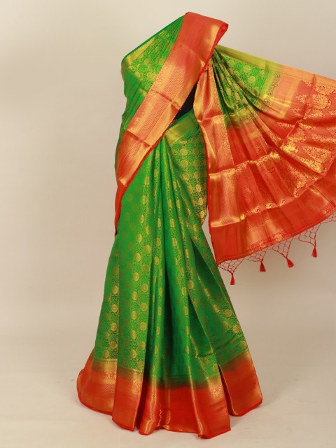 

Pothys Green & Red Floral Zari Art Silk Banarasi Saree