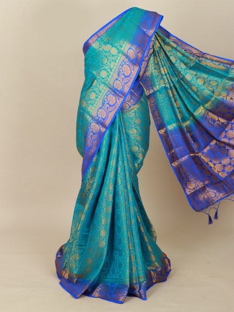 

Pothys Blue & Gold-Toned Woven Design Art Silk Banarasi Saree