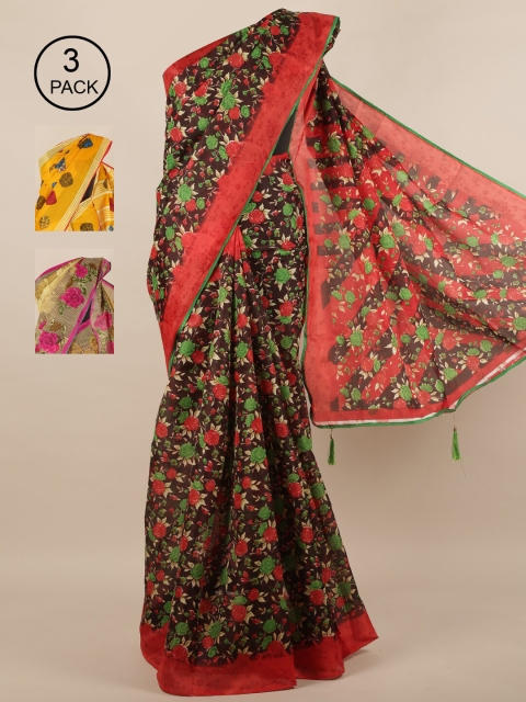 

Pothys Pack of 3 Floral Cotton Blend Saree, Brown