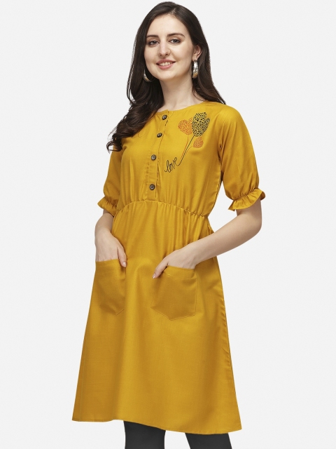 

OM SAI LATEST CREATION Women Yellow A-line Kurta