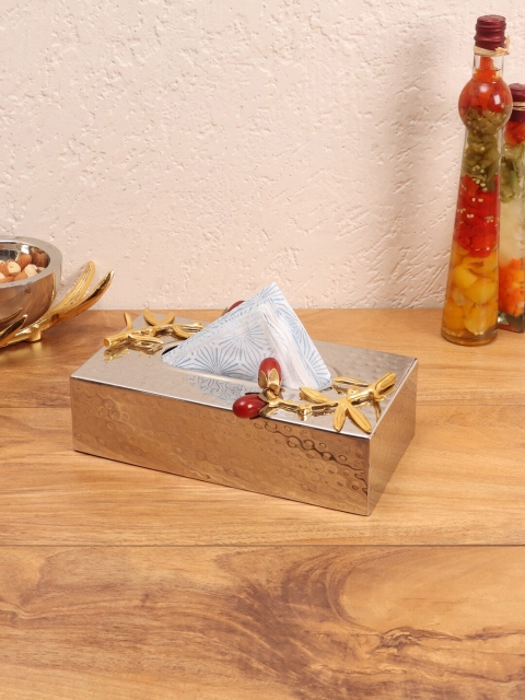 

Aapno Rajasthan Silver-Toned Textured Brass Tissue Box