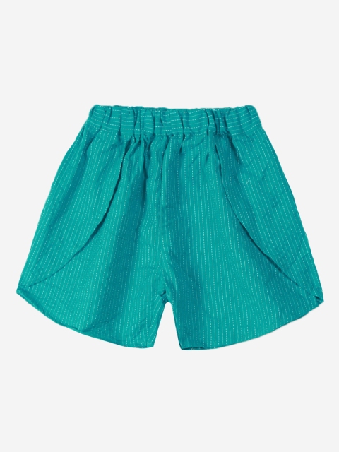 

YK Girls Teal Blue Printed High-Rise Hot Pants Shorts