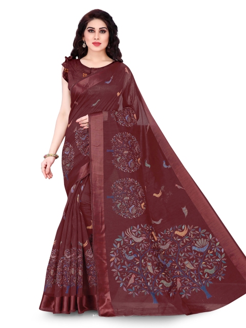 

KALINI Maroon & Blue Floral Zari Baluchari Saree