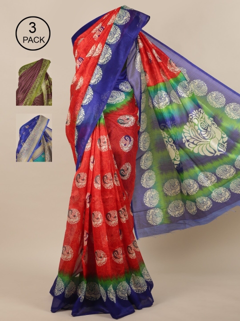 

Pothys Pack of 3 Jute Silk Sarees, Red