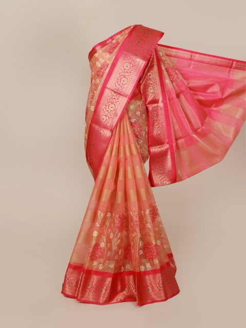 

Pothys Peach-Coloured & Pink Ethnic Motifs Zari Art Silk Banarasi Saree