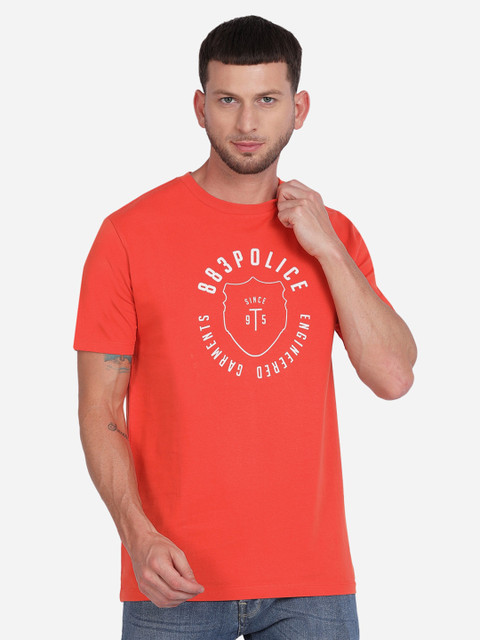 

883 Police Men Orange Typography Printed T-shirt