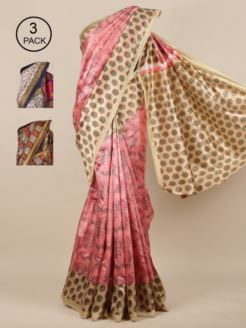 

Pothys Pack Of 3 Jute Silk Sarees, Pink
