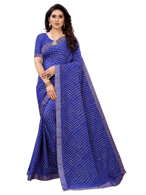 

KALINI Blue & Yellow Checked Pure Georgette Saree