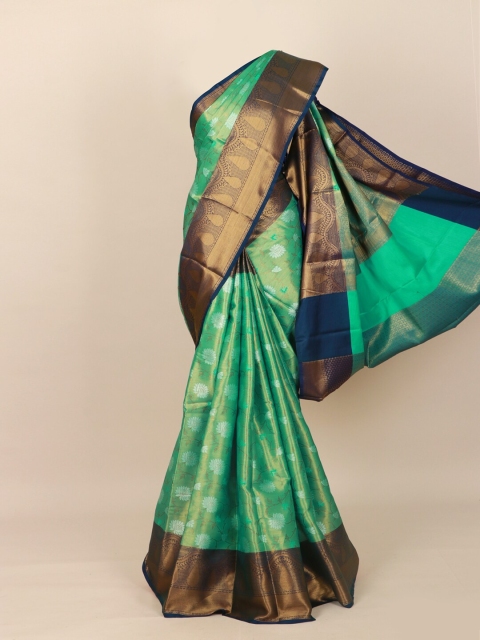 

Pothys Green & Gold-Toned Woven Design Art Silk Banarasi Saree