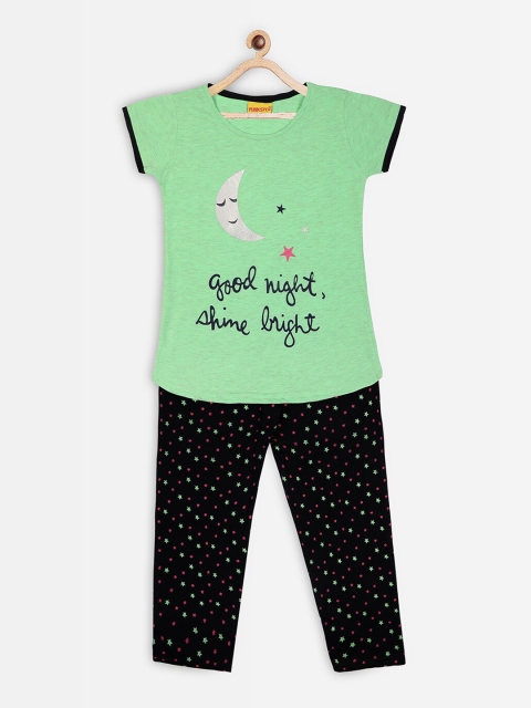 

Punkster Girls Green & Black Printed Night suit