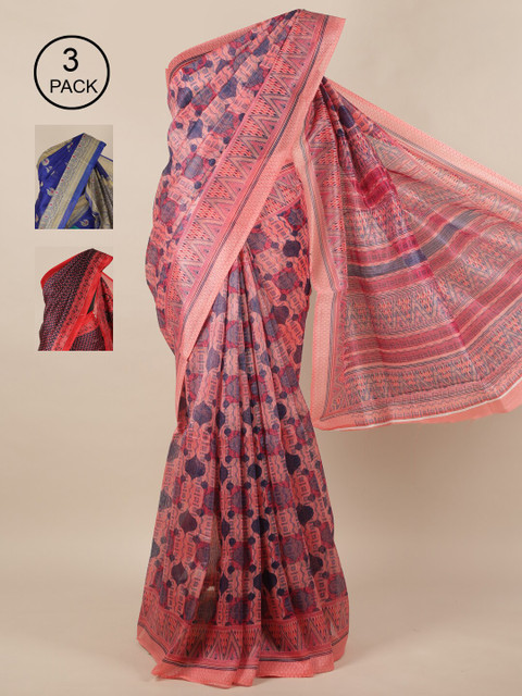 

Pothys Pack of 3 Jute Silk Sarees, Pink