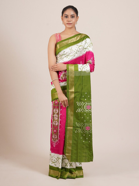 

Pothys Pink & Green Zari Pure Silk Kanjeevaram Saree