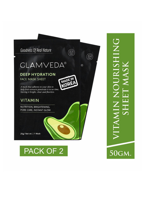 

GLAMVEDA Pack of 2 Vitamin Nourishing Korean Sheet Mask, Black