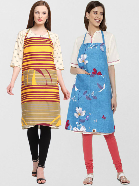 

KLOTTHE Unisex Pack Of 2 Printed 210 TC Cotton Aprons, Blue