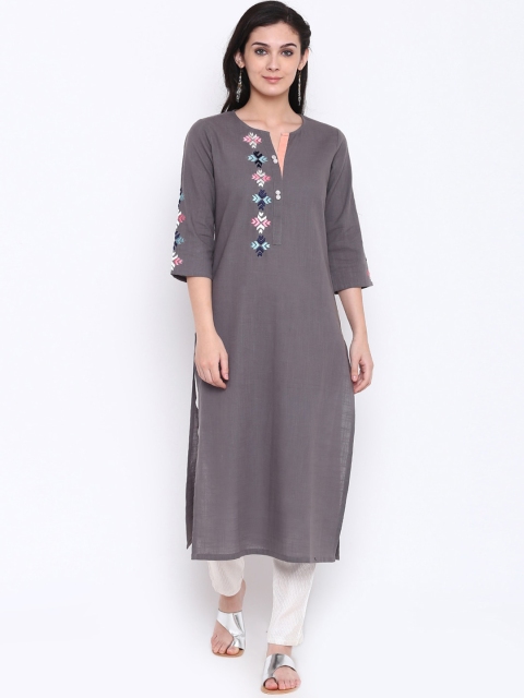 

Shakumbhari Women Grey Embroidered Thread Work Kurta