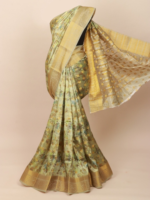 

Pothys Green & Gold-Toned Floral Zari Art Silk Saree