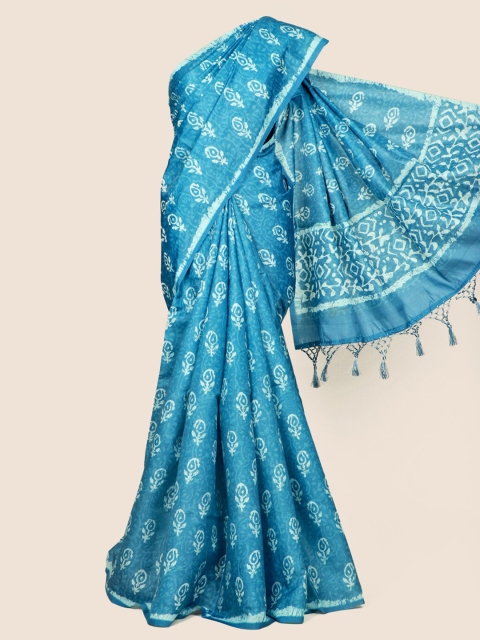 

Pothys Blue & Off White Paisley Linen Blend Saree
