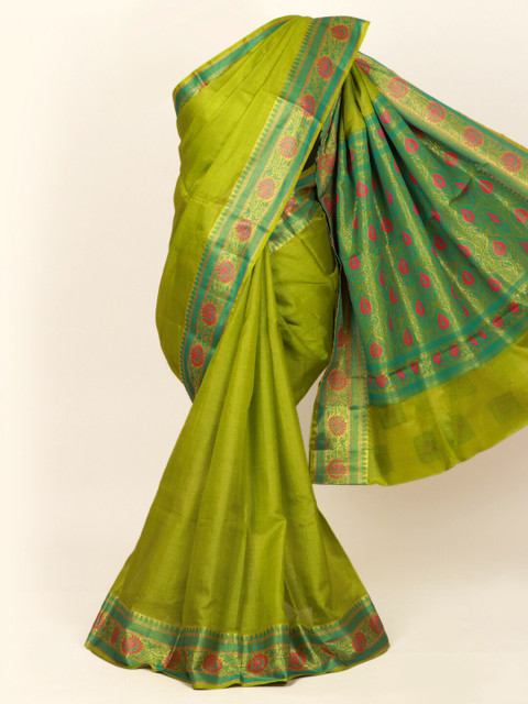 

Pothys Green Pure Silk Tussar Saree