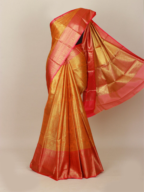 

Pothys Orange & Gold-Toned Woven Design Art Silk Banarasi Saree